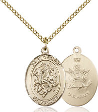14K Gold Filled St George Army Military Soldier Catholic Medal Necklace picture