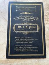 antique cabinet card:In Memoriam, Funeral Death Remembrance 1888 Mrs.HW Phillips picture