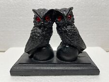 A Pair of Owls with Red Rhinestone Eyes Hand Crafted from Coal - Vintage picture