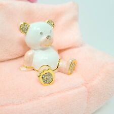 Baby Pink Teddy Bear Trinket Box Jewelry Ring Storage Gold Valentine's Day Gift picture
