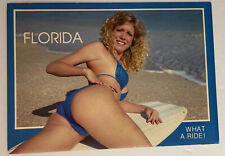 Vintage Florida Post Card Girl in Bikini Surfboard 'What A Ride'  II picture