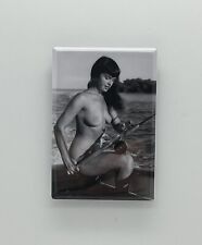 Betty Page Fishing Nude Black-And-White Photo Fridge / Locker Magnet picture