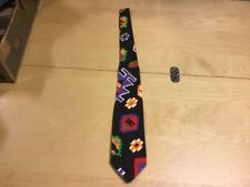 Original FUNKY 1960's or 70's Vintage TIE -- BLACK BACKGROUND, native american  picture