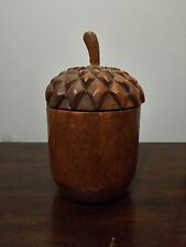 Vintage ACORN Carved Wood Trinket Box 7.5” picture