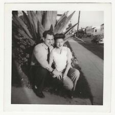 1940s Snapshot Attractive Couple Man Woman Pose By Succulent Plant Photo picture