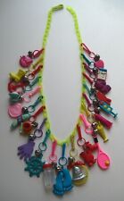 RETRO 1980's Plastic Bell Clip On Vintage 80's CHARM NECKLACE Loaded #3 picture