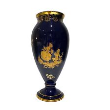 Vintage Limoges France Cobalt Blue and Gold Courting Couple Vase 9.9