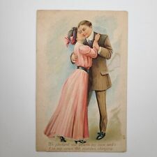 Antique Romantic Postcard Victorian Love Romance Couple Kiss Courting Ephemera picture