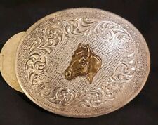 Antique Western American Vintage Sterling Silver SSS Horse Belt Buckle  MCM picture