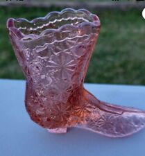 Vtg 1960s Pink Cowgirl Cowboy Glass Boot Shotglass Tinket Holder picture