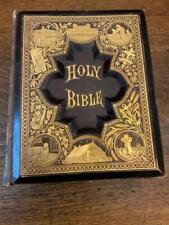 Antique Leather Devotional Practical Pictorial FAMILY BIBLE  1890? picture