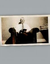Antique 1940's Grandpa Sitting In Arm Chair - Black & White Photography Photos picture
