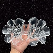 MIKASA Rosella 2 Part Relish Dish Frosted Hybiscuflowers Divided Dish Clear picture
