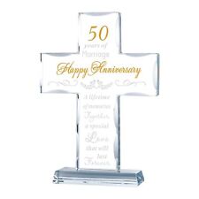 50th Wedding Anniversary Religious Cross Gifts for Parents, Laser Engraved Gl... picture