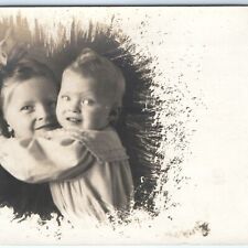 c1900s UDB Cute Little Girl Baby Boy Hug RPPC Negative Border Paint Edited A151 picture