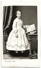 Vintage CDV Photo of a Girl Holding a Photo album & Wearing Hoop Dress Dijon 🩷 picture