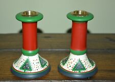 PAIR VINTAGE CHRISTMAS CANDLESTICKS HAND PAINTED  EXC picture