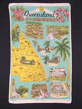 Australia Queensland 1950's  VTG  linen Tea Towel  vibrant wall decor  souvenir picture