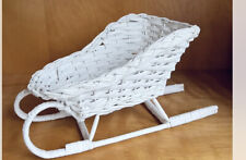 Vintage Small White Wicker Sleigh Christmas Holiday Decoration Country Doll 9” picture