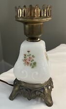 Vintage Gone With The Wind Lamp Brass Base Flowers Milk Glass TESTED Antique picture
