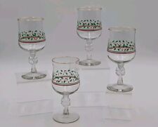 Arby's HOLLY and BERRY~Set Of 4 CHRISTMAS WINE GLASSES ~ BOW ON STEM ~ GOLD RIM picture