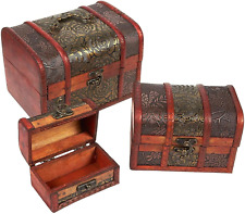 Juvale 3-Set Small Wooden Treasure Chest Boxes with Flower Motifs, Decorative Vi picture