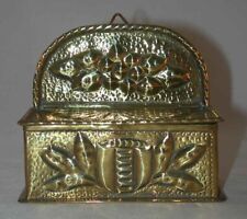 Antique Dutch Brass Kitchen Hanging Box Repousse & Hammered Decoration Holland picture