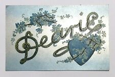 DEARIE silvered glitter postcard c1900s - Forget-Me-Nots & Heart picture