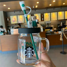  2020 Hot New Starbucks 600ml Green Apron Straw Cup Bear Glass Cup With Topper picture