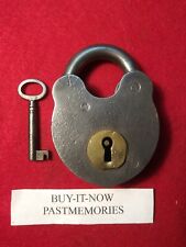 1800's WROUGHT IRON PADLOCK w/ KEY, OLD VINTAGE ANTIQUE LOCK picture