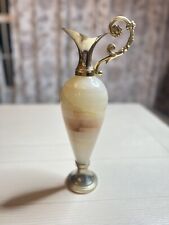 Vintage Genuine Onyx And Brass Base With Cream And Orange Two-Tone 12” High picture