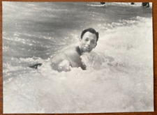 Affectionate gentle guy swimming in water, smiling man gay int Vintage photo picture