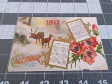 1911 Calendar Deer Stag Winter Floral Postcard picture