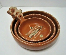 Mexican Red Clay Pottery Nesting Terracotta Hand Painted Bowls  Set of 3 Vintage picture