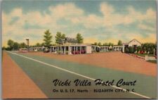 Elizabeth City, North Carolina Postcard VICKI VILLA HOTEL COURT Hwy 17 Linen picture
