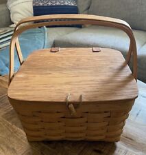 Longaberger Vintage 1994 Small Picnic Basket With Lid & Wooden Riser picture