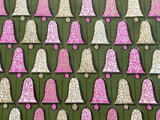 VTG CHRISTMAS WRAPPING PAPER GIFT WRAP PINK GOLD BELLS ON TEXTURED GREEN picture