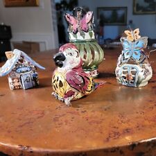 HEATHER GOLDMINE  Parrot Tea Light Candle Holder BLUE SKY and more 4 pieces. picture
