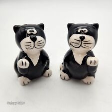 Vintage Ceramic Felix the Cat Salt & Pepper Shakers Tuxedo Black White 3