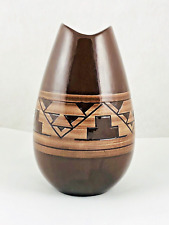 Vintage Sioux Pottery 7.25” Vase Brown/ Signed P Red Elk Rapid City South Dakota picture