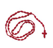 Red Knotted Braided Rosary Necklace Catholic Religious Gift Rosario Tejido New picture