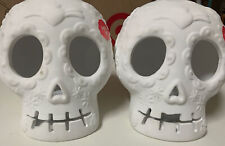 🌼  Target Dia De Los Muertos Ceramic Lighted Skull 5” White👉set Of 2👈🆕READ👇 picture