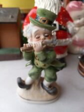 Vintage Lefton St. Patrick Day Irish Leprechaun Flute Figurine 6203 picture