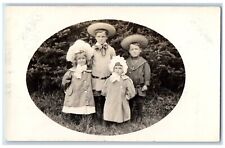 c1909 Candid Children Boys Girls Siblings Hat Coats RPPC Photo Unposted Postcard picture