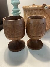 Set of TWO Vintage 5 inch Decorative Wood Carved Goblets picture