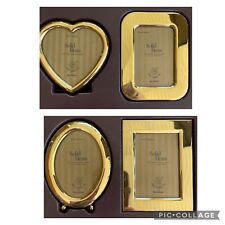 Solid Brass Set Of 4 Bowon Vtg Picture Photo Frames Oval Heart Square 2.5x3.5 picture
