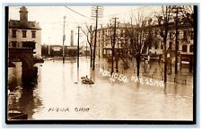 1913 Public Square Flood Disaster Rowboat Plaza Piqua OH RPPC Photo Postcard picture