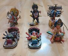 Lot 6 Miniature Hand-Painted Wood Indian Figurines Ornament Made In India 2.5