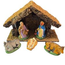 Vintage Nativity Scene Christmas Manger Set Italy Italian Wood Creche 58 59 picture