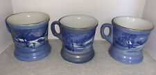 1981 Currier & Ives Vintage Mugs, Homestead Winter Series, s/3 Blue and White picture